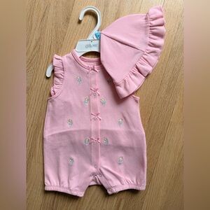 Little me pink romper and hat 6 months